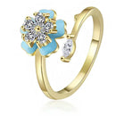 Anel De Rolamento Quatro Folhas Azul Gold